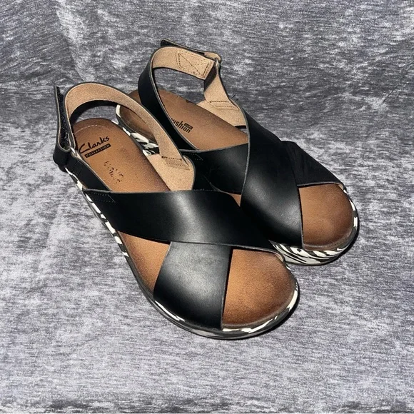 Clarks Collection Leather Heeled Wedge Sandal Valarie James SZ 6.5 Medium - Picture 6 of 8